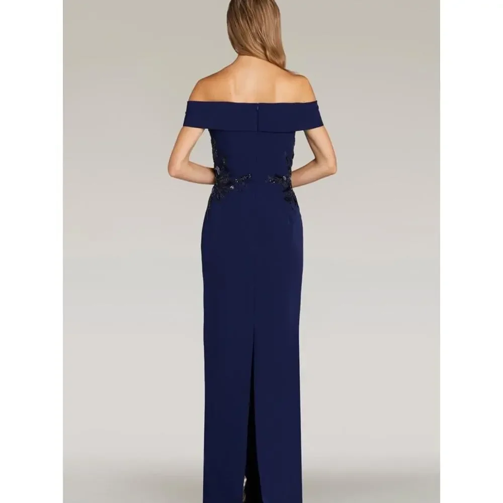 Feriani Couture Navy Off Shoulder Gown Size 16 Sequin Evening Dress - Picture 11 of 11